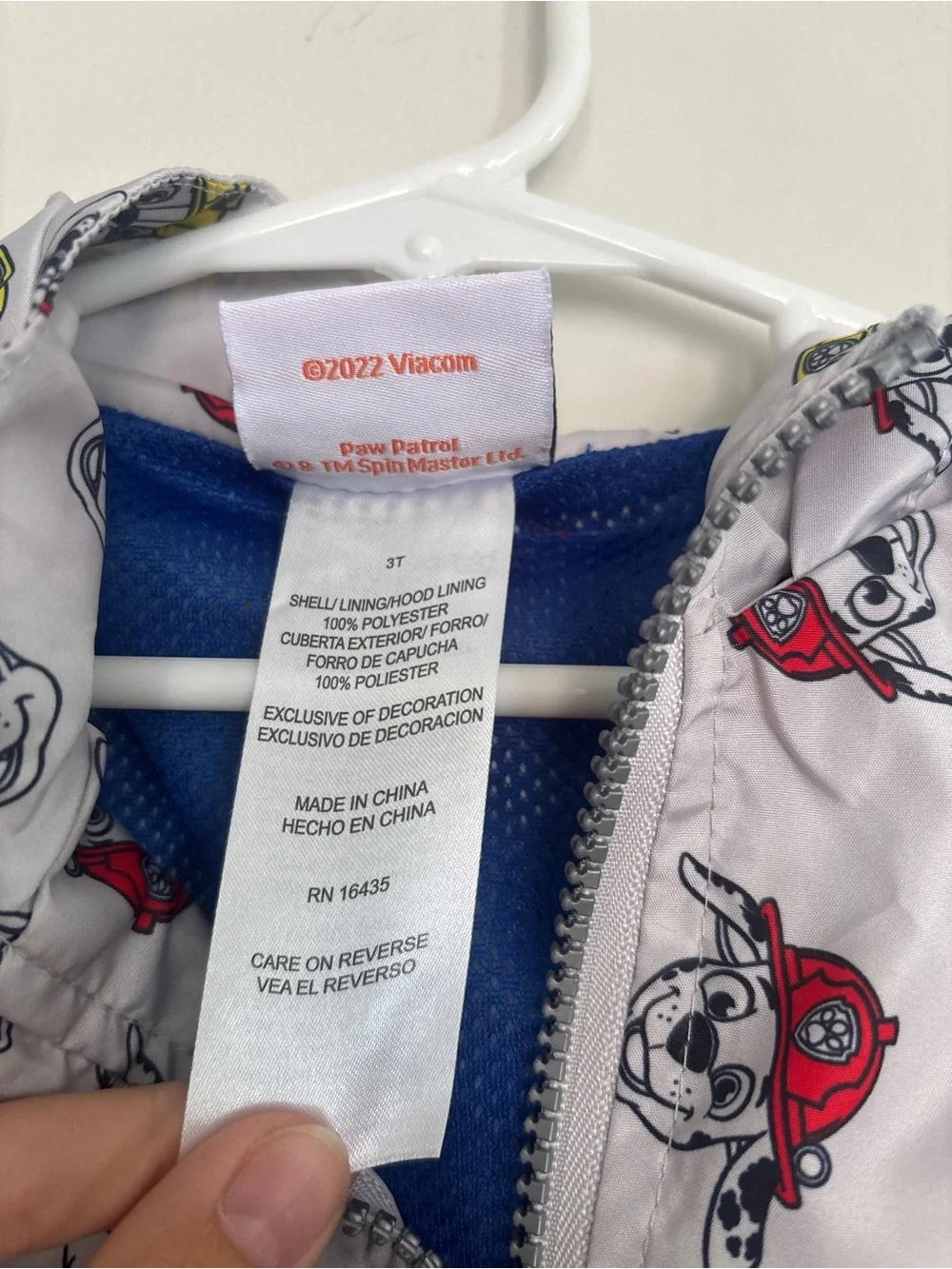 Paw Patrol Nickelodeon Toddler Windbreaker Size 3T